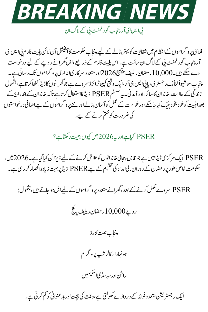 PSER Punjab Gov PK Login – Apply Now to Get Rs. 10,000 Ramzan Package