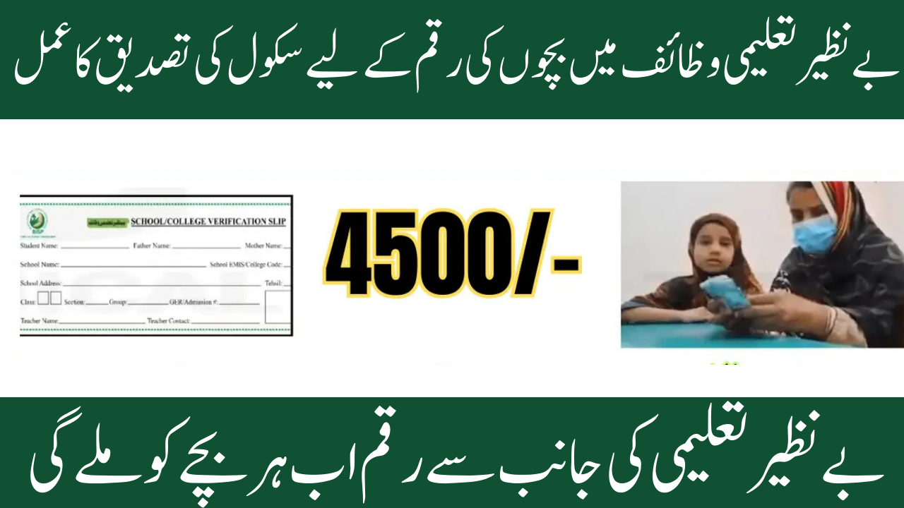 Benazir Taleemi Wazaif's School Verification Slip for the 4500 Payment